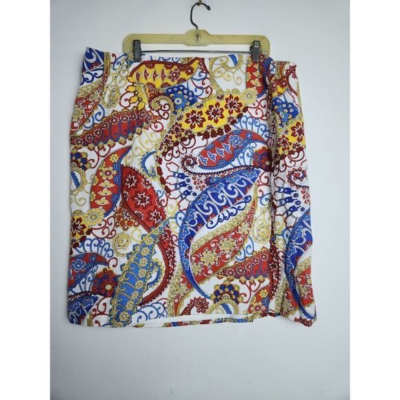 Talbots Women White, Blue, Red Print Canvas A-Line Cotton Skirt size 22W - Picture 1 of 11